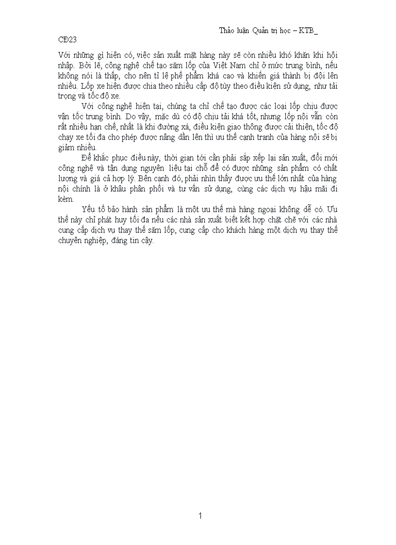 image for page Thảo luận Quản trị học tại Công ty cổ phần cao su sao vàng