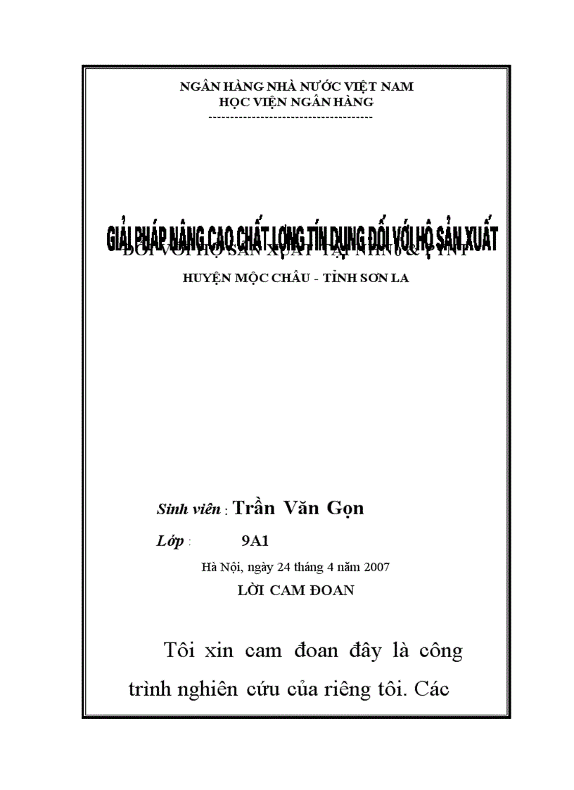 image for page Giải pháp nâng cao chất lượng tín dụng đối với hộ sản xuất tại Ngân hàng No PTNT huyện Mộc Châu 1