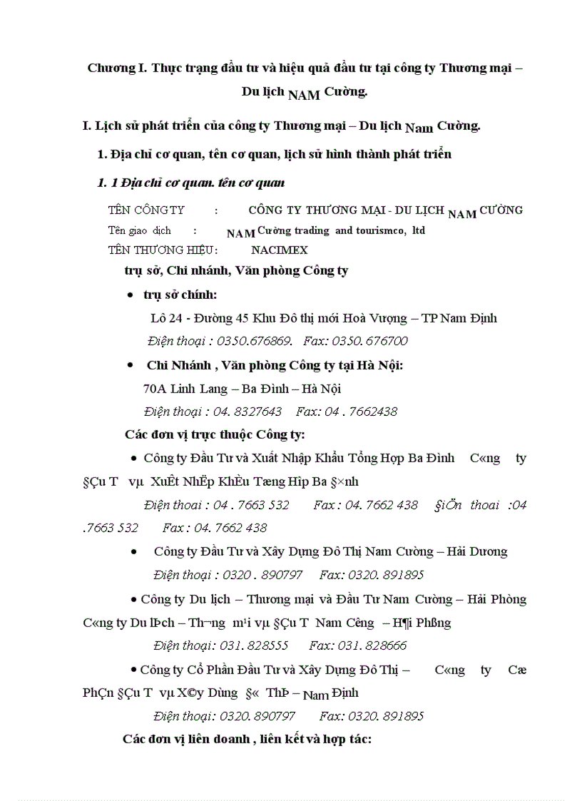 image for page Thực trạng đầu tư và hiệu quả đầu tư tại công ty Thương mại Du lịch Nam Cường