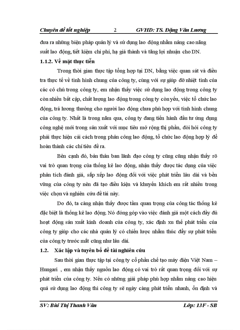 Phân tích thống kê tình hình sử dụng lao động của Công ty cổ phần chế tạo máy điện Việt Nam Hungari 1