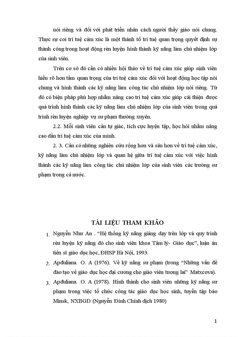 image for page Nghiên cứu mối quan hệ giữa trí tuệ cảm xúc với kỹ năng làm công tác chủ nhiệm lớp của sinh viên cao đẳng sư phạm hà tây