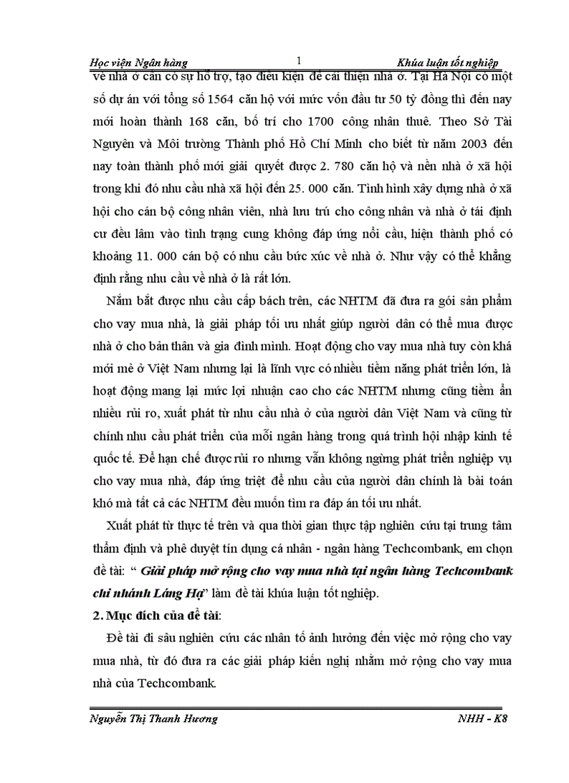 image for page Giải pháp mở rộng cho vay mua nhà tại ngân hàng Techcombank chi nhánh Láng Hạ 1