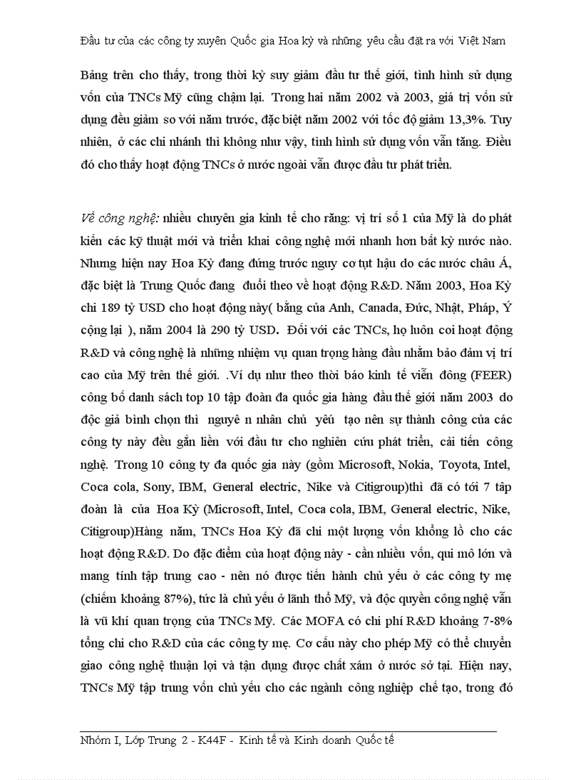 image for page Đầu tư của các công ty xuyên Quốc gia Hoa kỳ và những yêu cầu đặt ra với Việt Nam