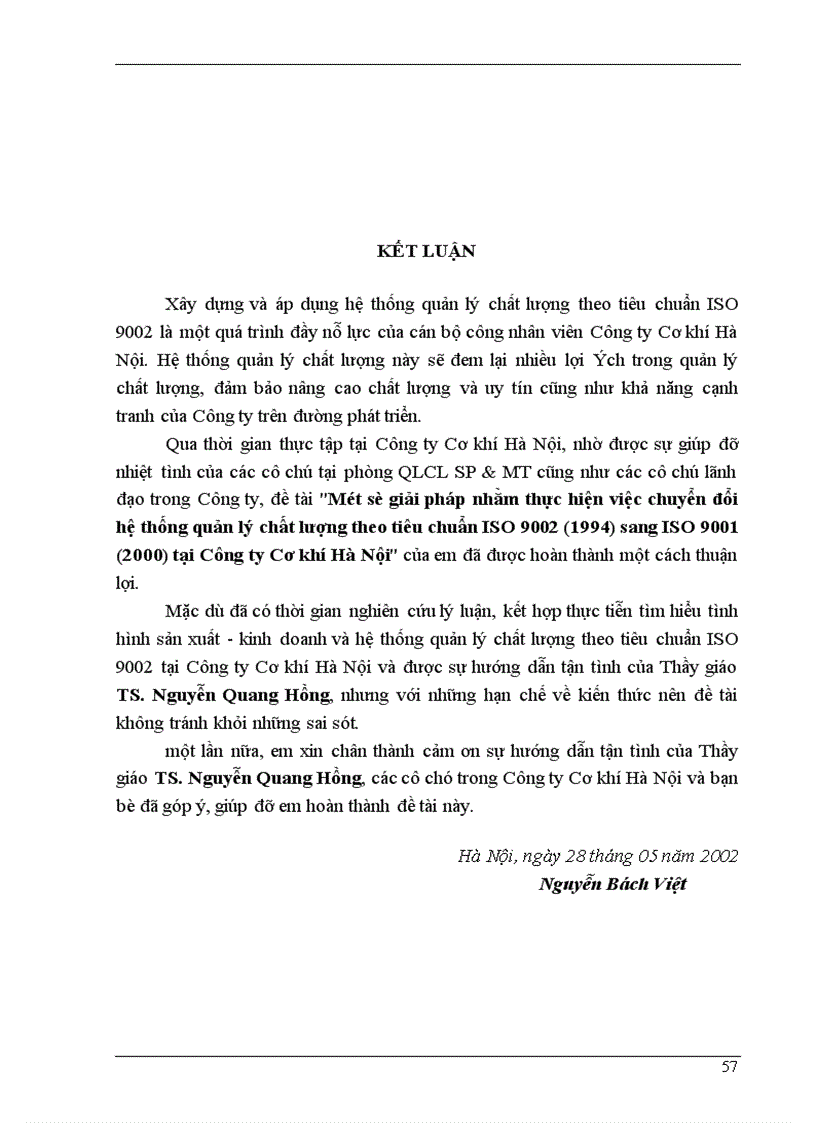 image for page Một số giải pháp nhằm thực hiện việc chuyển đổi hệ thống quản lý chất lượng theo tiêu chuẩn ISO 9002 1994 sang ISO 9001 2000 tại Công ty Cơ khí Hà Nội 1