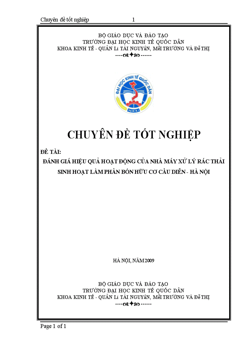 image for page Đánh giá hiệu quả hoạt động của nhà máy xử lý rác thải sinh hoạt làm phân bón hữu cơ Cầu Diễn Hà Nội 1