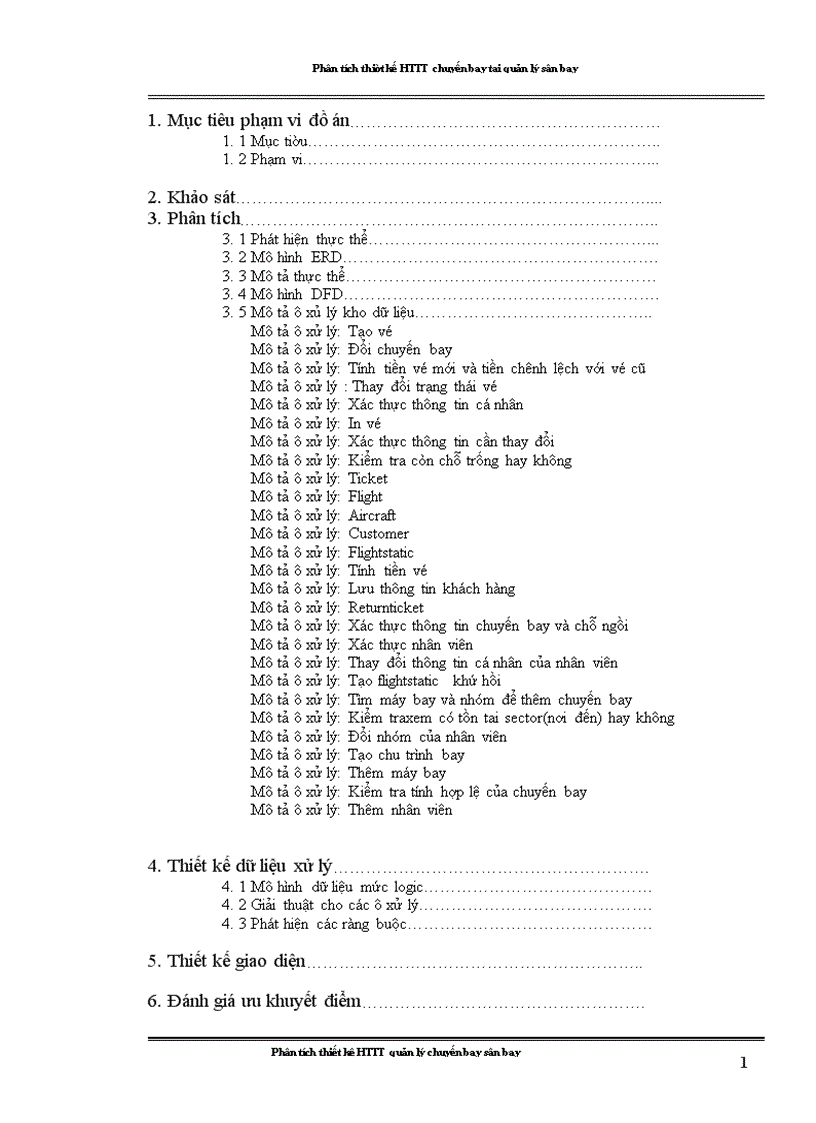 Phân tích thiêt kế HTTT chuyến bay tại quản lý sân bay 1