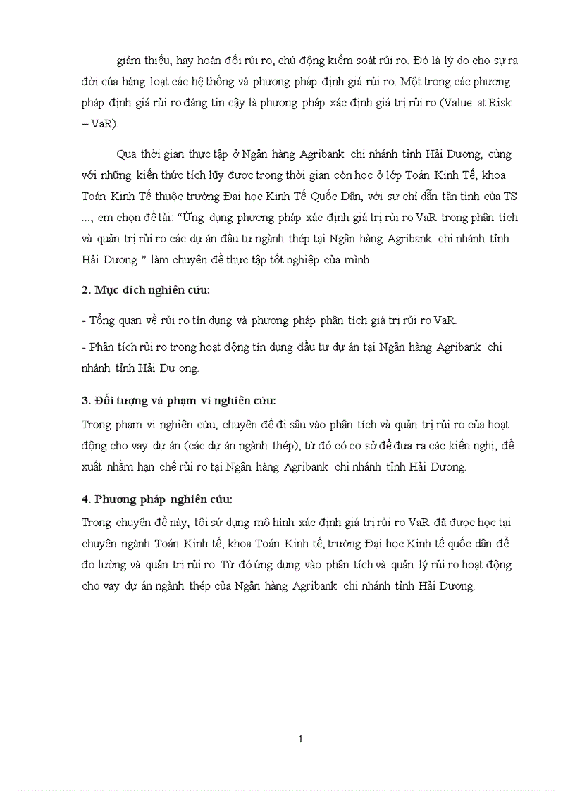 image for page Ứng dụng phương pháp xác định giá trị rủi ro VaR trong phân tích và quản trị rủi ro các dự án đầu tư ngành thép tại Ngân hàng Agribank chi nhánh tỉnh Hải Dương 1