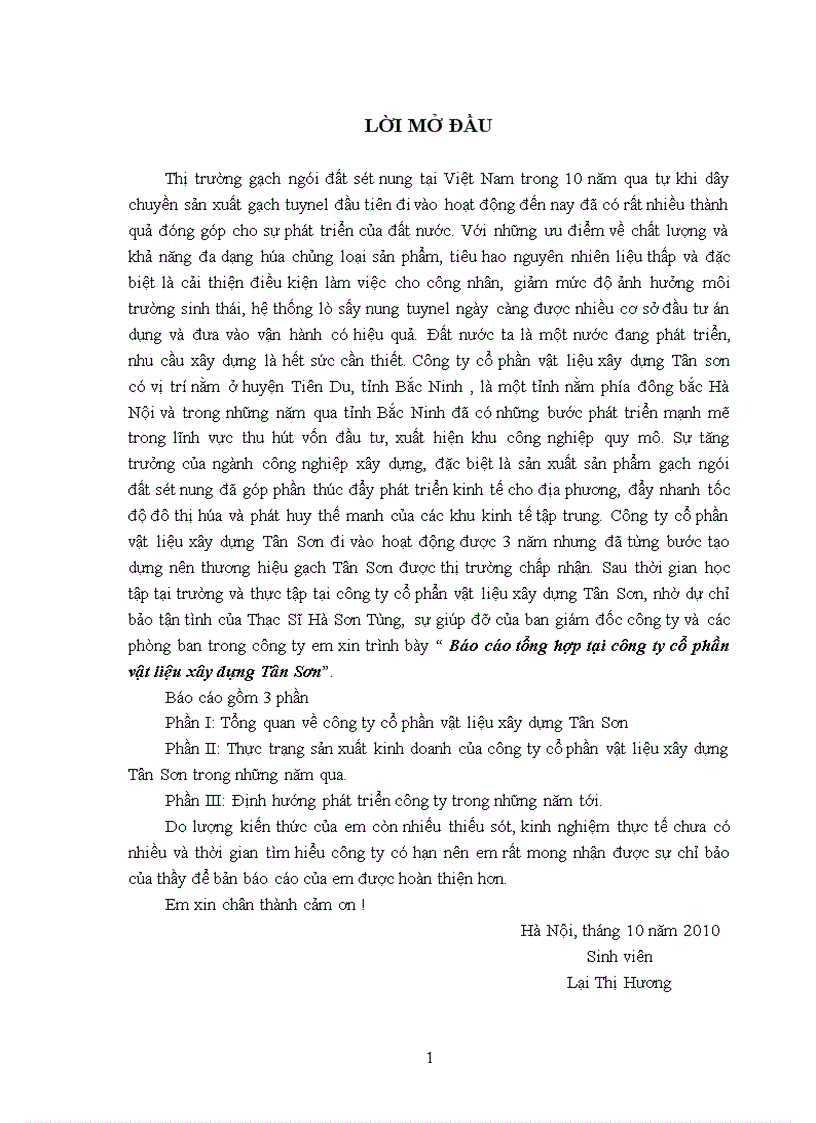 image for page Báo cáo tổng hợp tại công ty cổ phần vật liệu xây dựng Tân Sơn 1