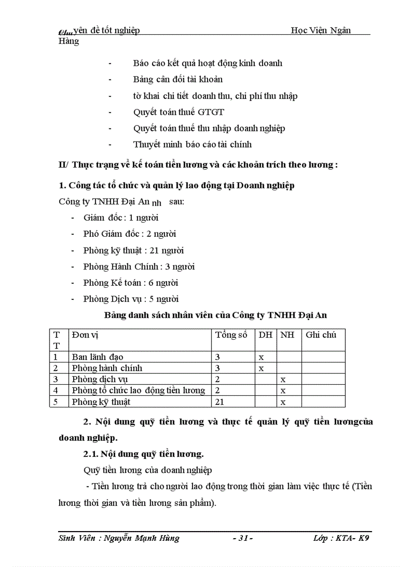 image for page Công tác tổ chức kế toán tiền lương và các khoản trích nộp theo lương tại Công ty TNHH Đại An 1