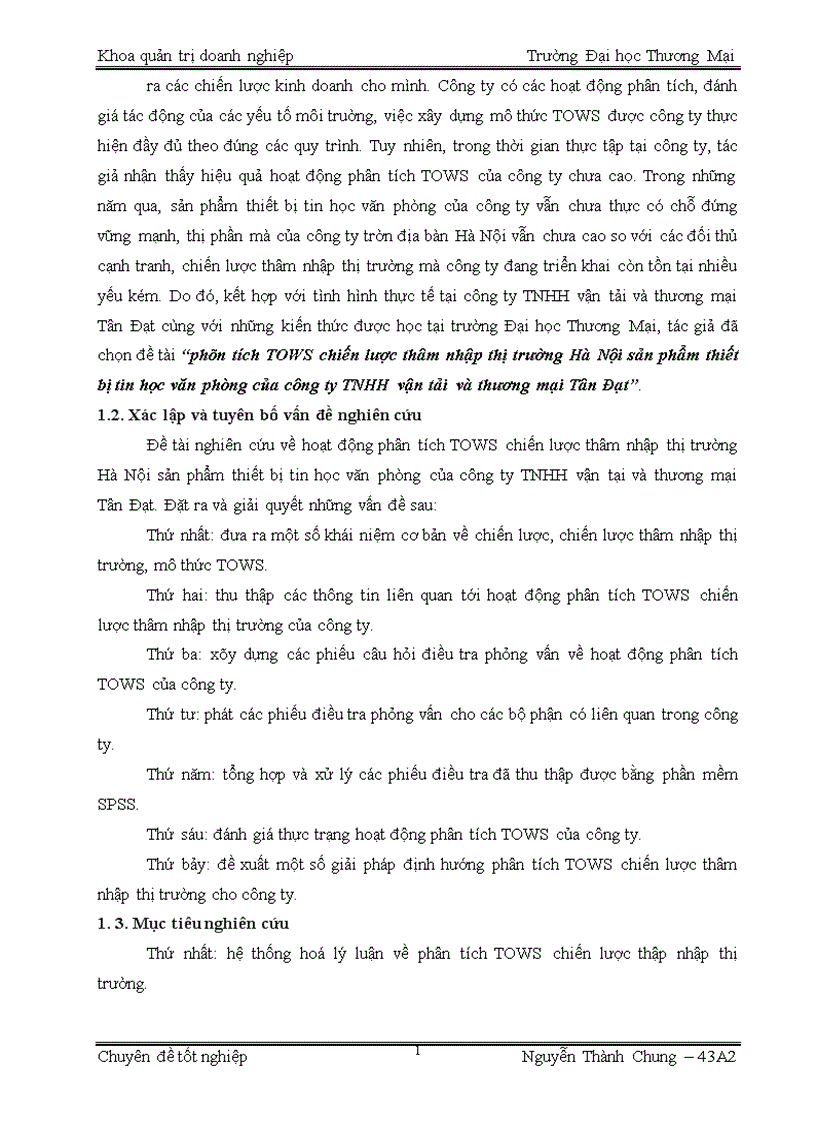 image for page Báo cáo thực tập tổng hợp Phân tích TOWS chiến lược thâm nhập thị trường Hà Nội sản phẩm thiết bị tin học văn phòng của công ty TNHH vận tải và thương mại Tân Đạt