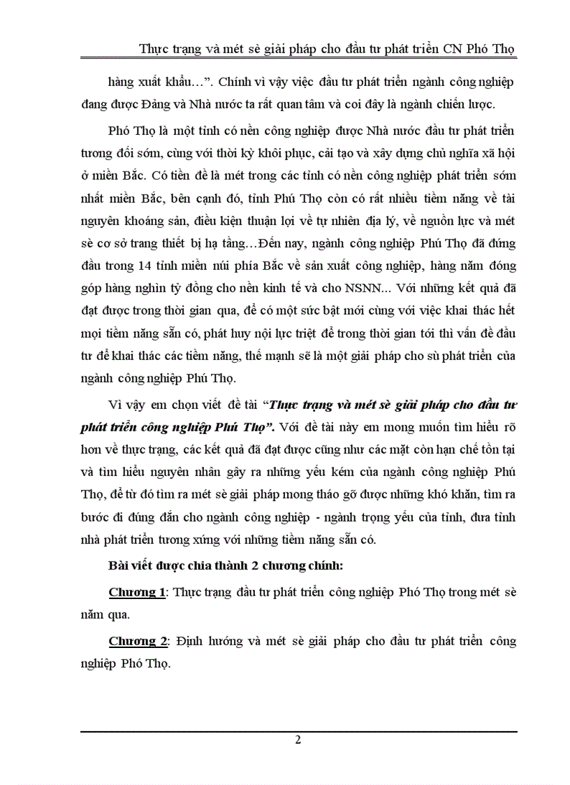 Thực trạng và một số giải pháp cho đầu tư phát triển công nghiệp Phú Thọ 1