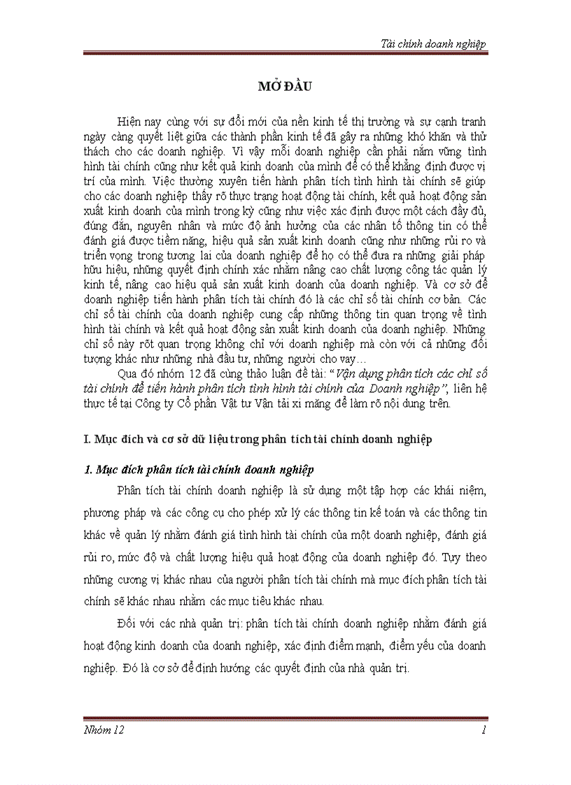 image for page Vận dụng phân tích các chỉ số tài chính để tiến hành phân tích tình hình tài chính của Doanh nghiệp 1