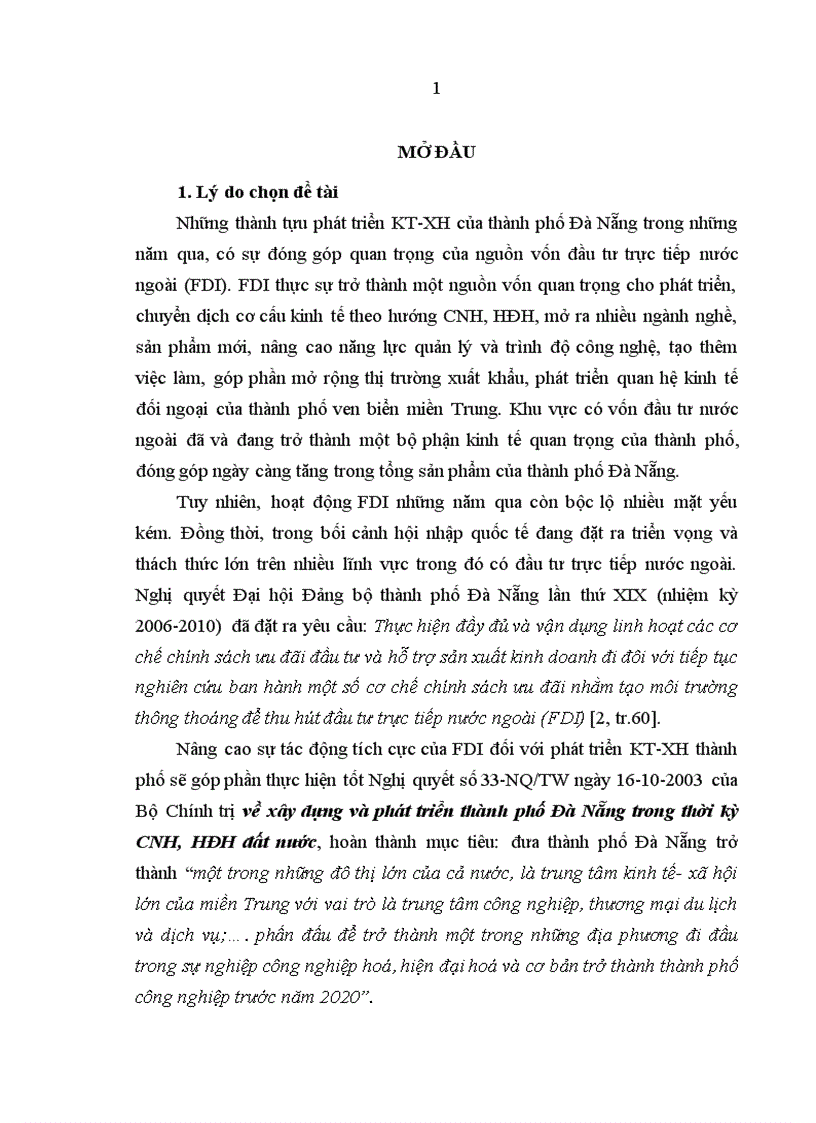 Tác động đầu tư trực tiếp nước ngoài vào phát triển KT XH ở thành phố Đà Nẵng