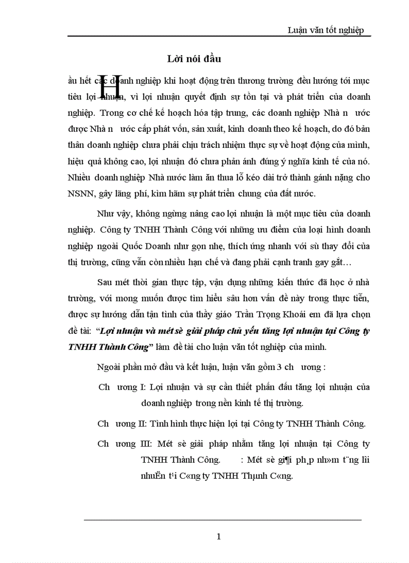 image for page Lợi nhuận và một số giải pháp chủ yếu tăng lợi nhuận tại Công ty TNHH Thành Công 1