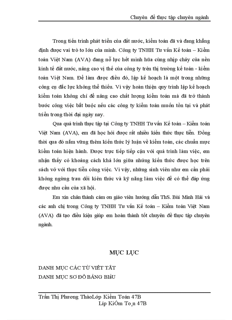 image for page Hoàn thiện quy trình lập kế hoạch kiểm toán báo cáo tài chính tại Công ty TNHH Tư vấn Kế toán Kiểm toán Việt Nam AVA 1