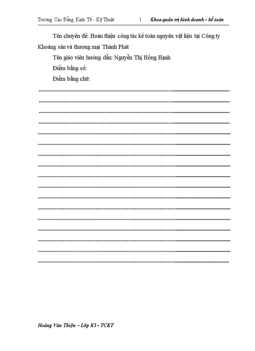 image for page Hoàn thiện công tác kế toán nguyên vật liệu tại Công ty Khoáng sản và thương mại Thành Phát