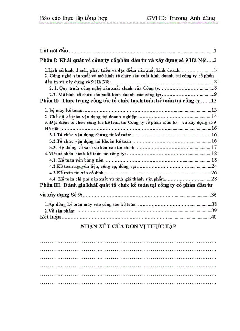 image for page Thực trạng công tác tổ chức hạch toán kế toán công ty cổ phần đầu tư và xây dựng số 9 Hà Nội