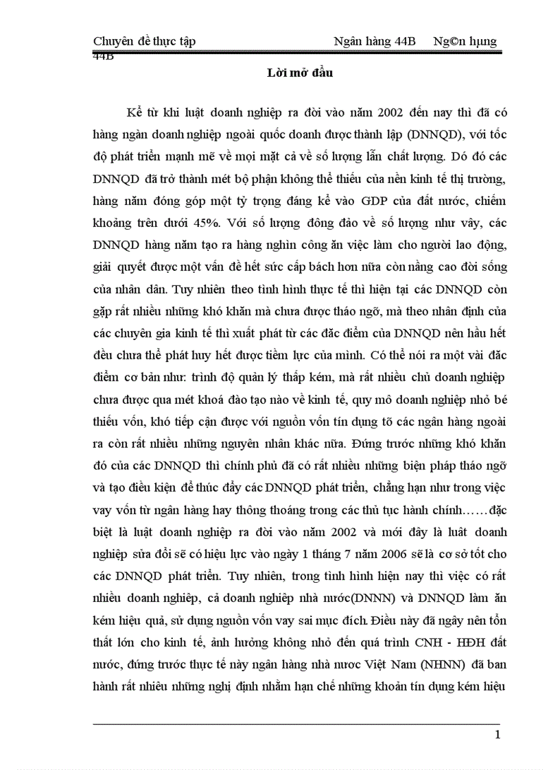 Giải pháp nâng cao chất lượng tín dụng đối với các DNNQD tại NHNo Hà Nội 1