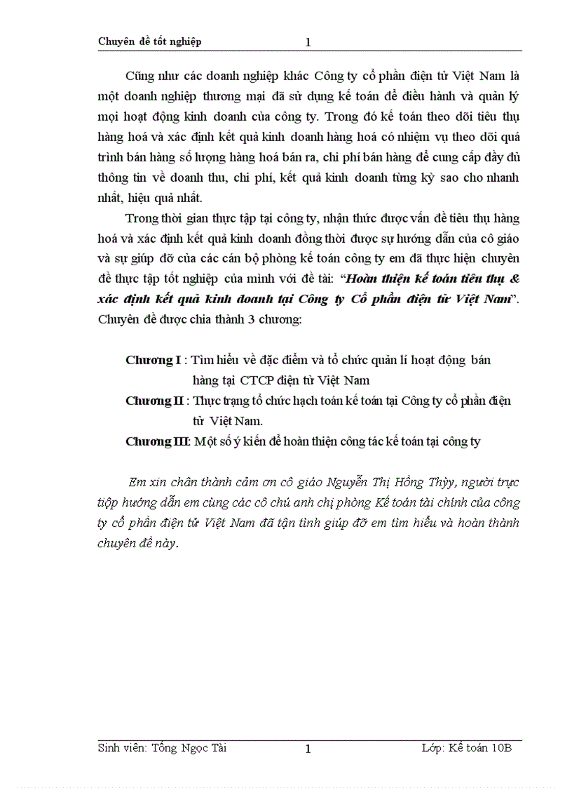 Hoàn thiện kế toán tiêu thụ xác định kết quả kinh doanh tại Công ty Cổ phần điện tử Việt Nam 1
