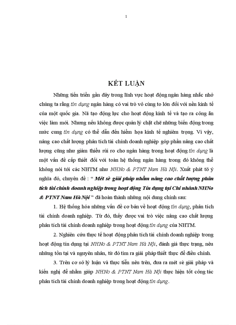 image for page Một số giải pháp nhằm nâng cao chất lượng phân tích tài chính doanh nghiệp trong hoạt động Tín dụng tại Chi nhánh NHNo PTNT Nam Hà Nội 1