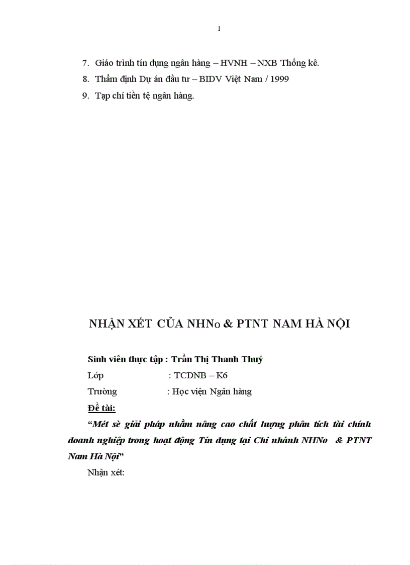 image for page Một số giải pháp nhằm nâng cao chất lượng phân tích tài chính doanh nghiệp trong hoạt động Tín dụng tại Chi nhánh NHNo PTNT Nam Hà Nội 1