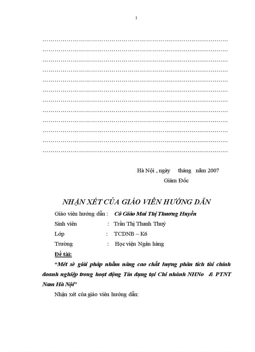 image for page Một số giải pháp nhằm nâng cao chất lượng phân tích tài chính doanh nghiệp trong hoạt động Tín dụng tại Chi nhánh NHNo PTNT Nam Hà Nội 1