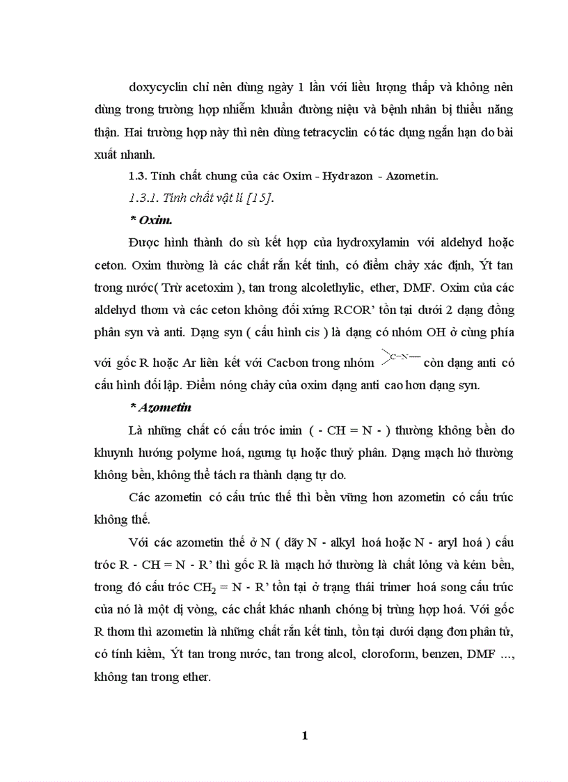image for page Tổng hợp một số dẫn xuất ngưng tụ chứa N của tetracyclin gồm Một hợp chất oxim một hợp chất azometin và 3 hợp chất hydrazon sau đó sơ bộ thăm dò tác dụng kháng khuẩn kháng nấm của những chất tổng hợp được