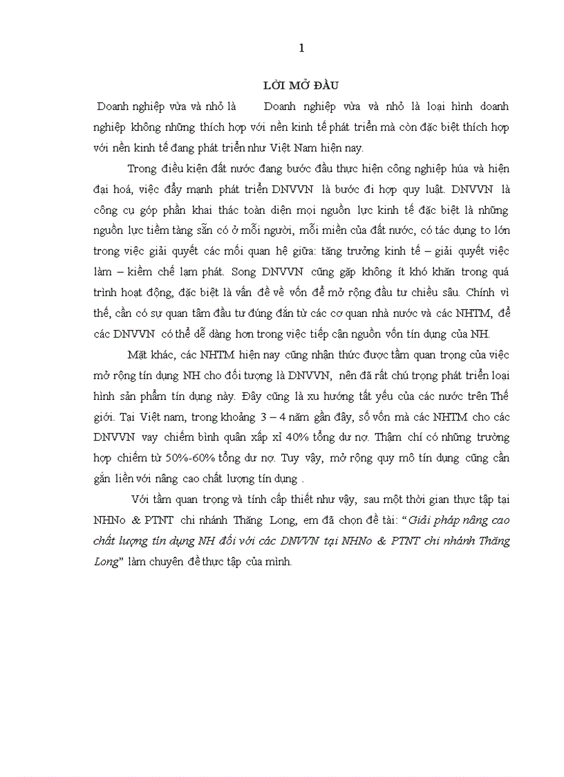 image for page Giải pháp nâng cao chất lượng tín dụng NH đối với các DNVVN tại NHNo PTNT chi nhánh Thăng Long