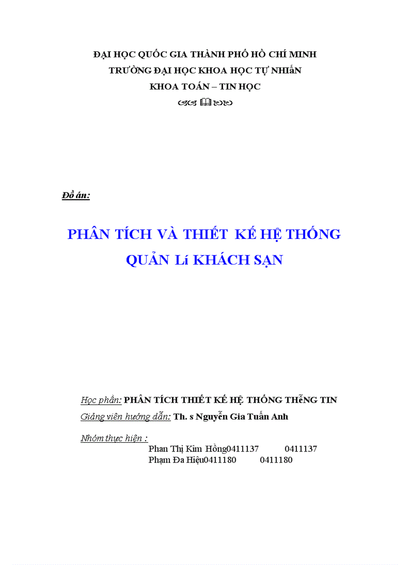 image for page Phân tích thiết kế hệ thống quản lí khách sạn 1