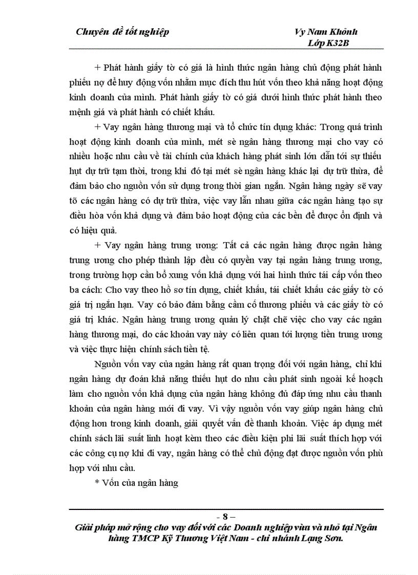 image for page Giải pháp mở rộng cho vay đối với các doanh nghiệp vừa và nhỏ tại Ngân hàng TMCP Kỹ thương Việt Nam Chi nhánh Lạng Sơn 1