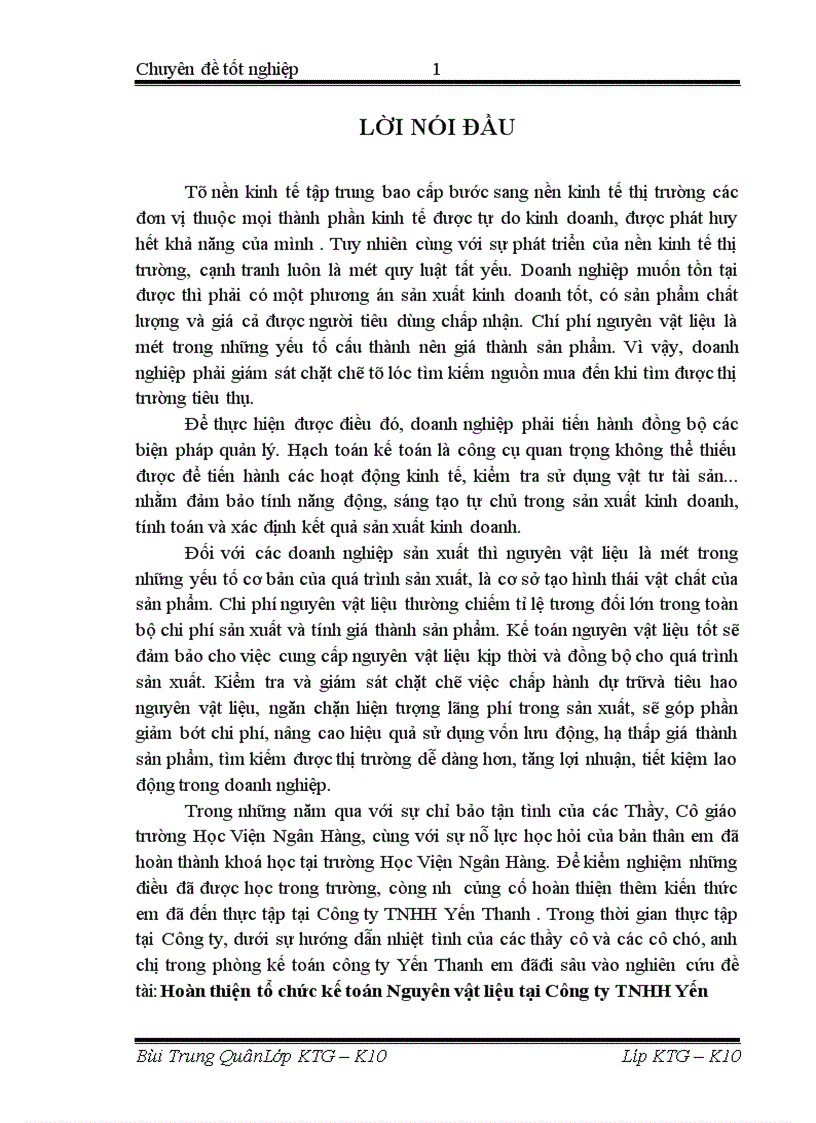 image for page Hoàn thiện tổ chức kế toán Nguyên vật liệu tại Công ty TNHH Yến Thanh 1
