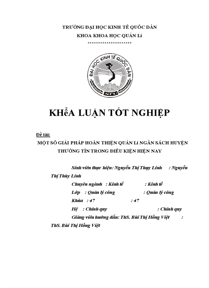 Một Số Giải Pháp Hoàn Thiện Quản Lý Ngân Sách Huyện Thường Tín Trong Điều Kiện Hiện Nay 1