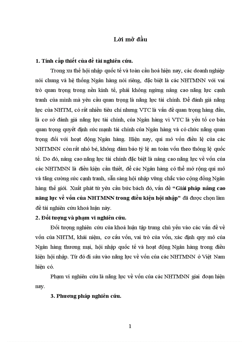Giải pháp nâng cao năng lực về vốn của NHTMNN trong điều kiện hội nhập 1