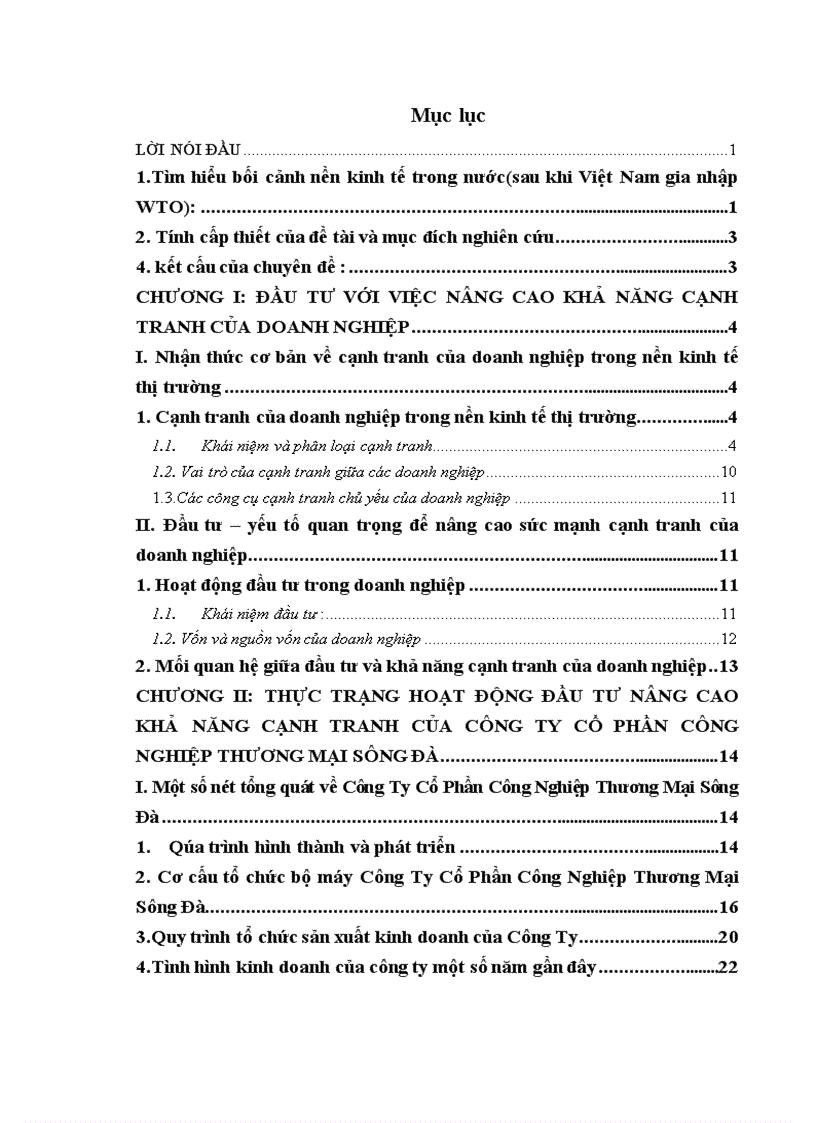 image for page Công tác đầu tư nâng cao khả năng cạnh tranh của Công Ty Cổ Phần Thương Mại Công Nghiệp Sông Đà