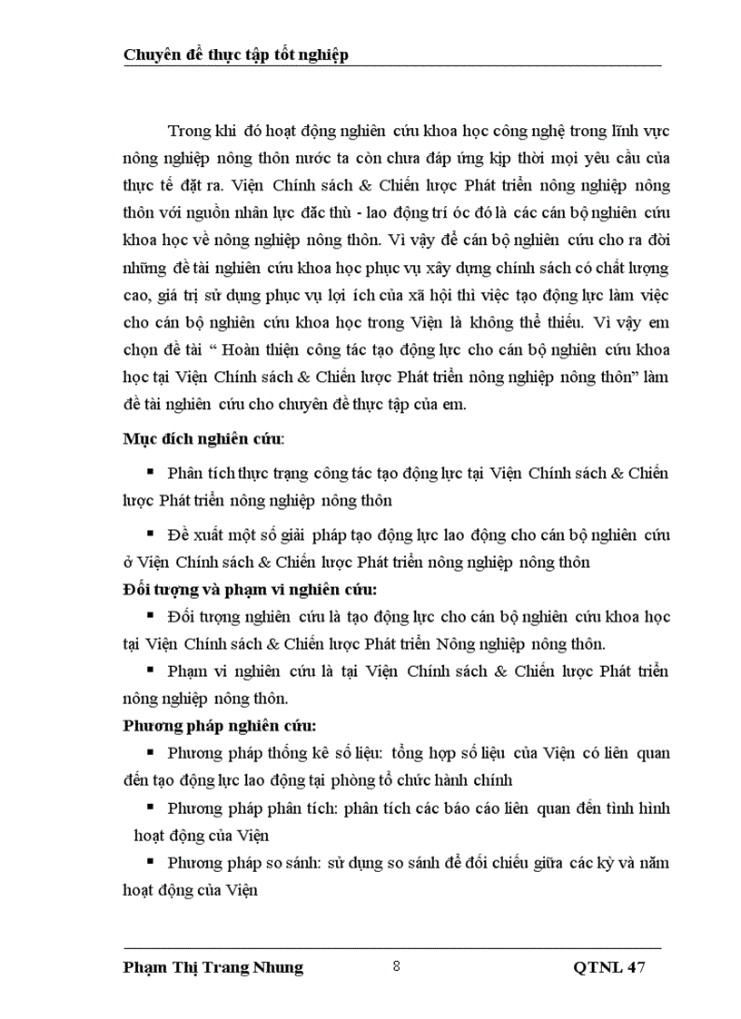image for page Hoàn thiện công tác tạo động lực cho cán bộ nghiên cứu khoa học tại Viện Chính sách Chiến lược Phát triển nông nghiệp nông thôn 1