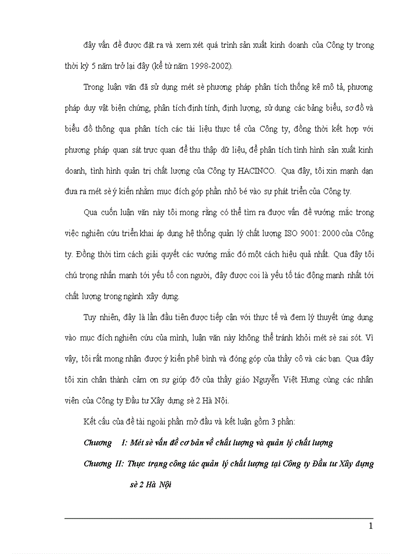 Nghiên cứu triển khai áp dụng hệ thống quản lý chất lượng ISO 9001 2000 tại Công ty Đầu tư Xây dựng số 2 Hà Nội