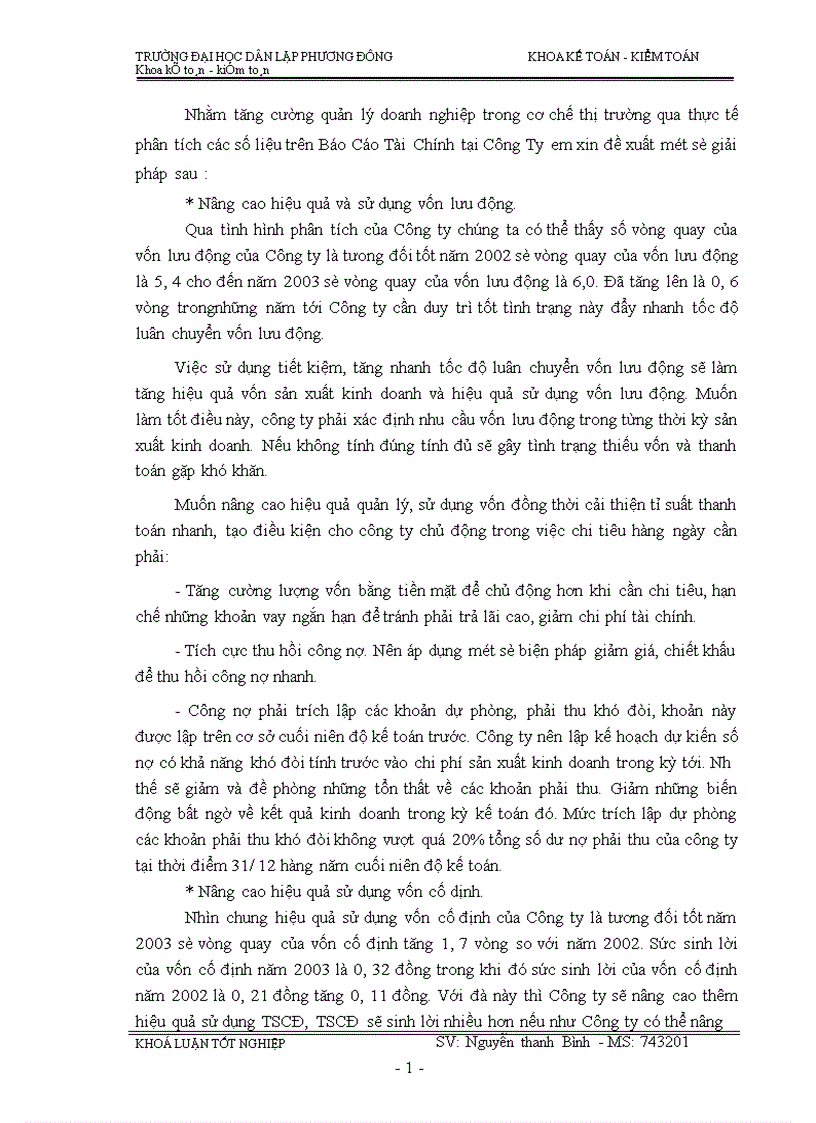image for page Lập kiểm tra và phân tích các chỉ tiêu tài chính chủ yếu trên Báo cáo tài chính với việc tăng cường quản lý doanh nghiệp tại Công Ty TNHH XNK Nam Kỳ 1