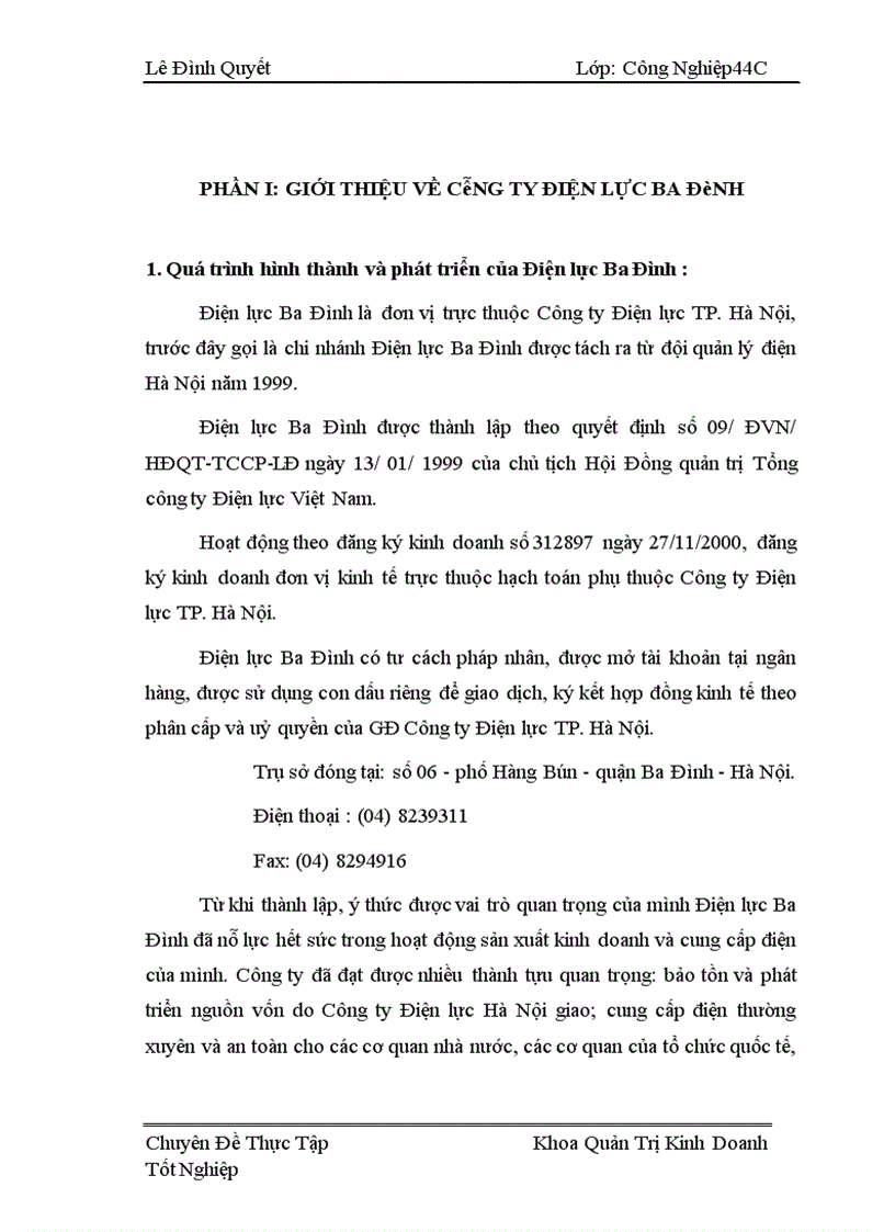 Giải pháp nâng cao hiệu quả quả lý sử dụng vốn của Công ty Điện lực Ba Đình