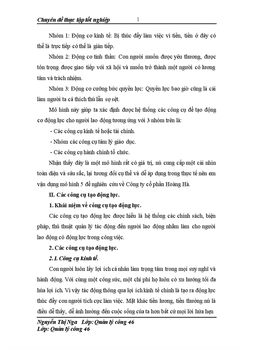 image for page Hoàn thiện các công cụ tạo động lực cho người lao động tại Công ty cổ phần Hoàng Hà 1