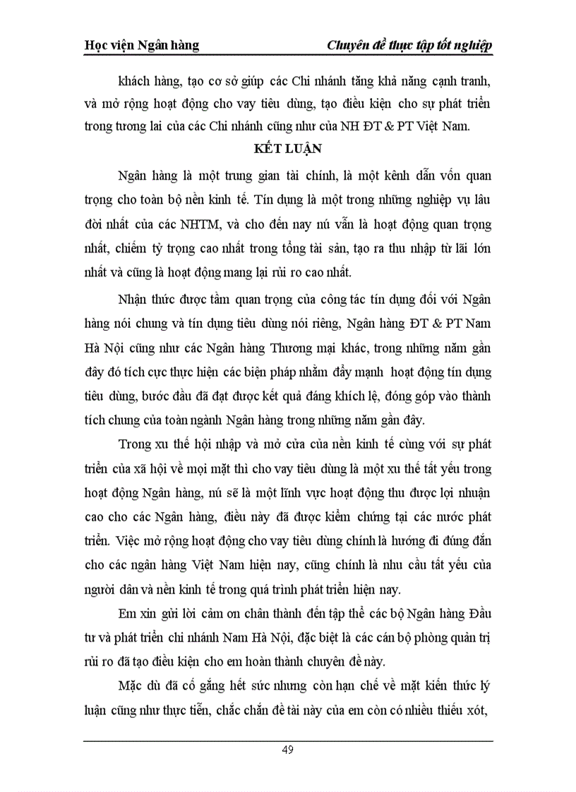 image for page Giải pháp phát triển cho vay tiêu dùng tại Ngân hàng Đầu tư và phát triển Việt Nam Chi nhánh Nam Hà Nội