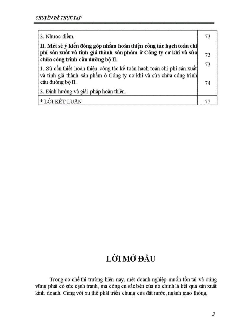 Kế toán chi phí sản xuất và tính giá thành sản phẩm tại Công ty Cơ khí và sửa chữa công trình cầu đường bộ II 1