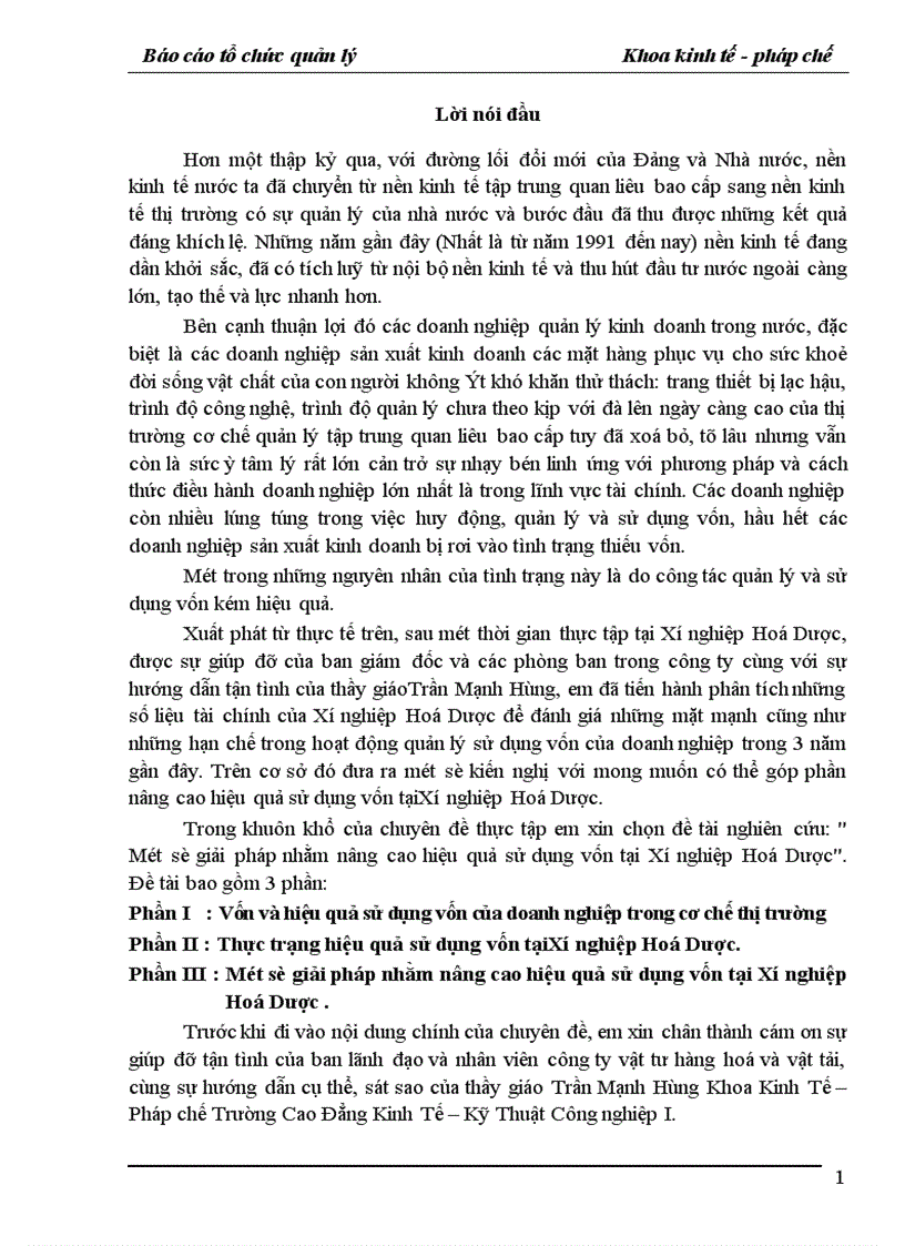 image for page Một số giải pháp nhằm nâng cao hiệu quả sử dụng vốn tại Xí nghiệp Hoá Dược 1