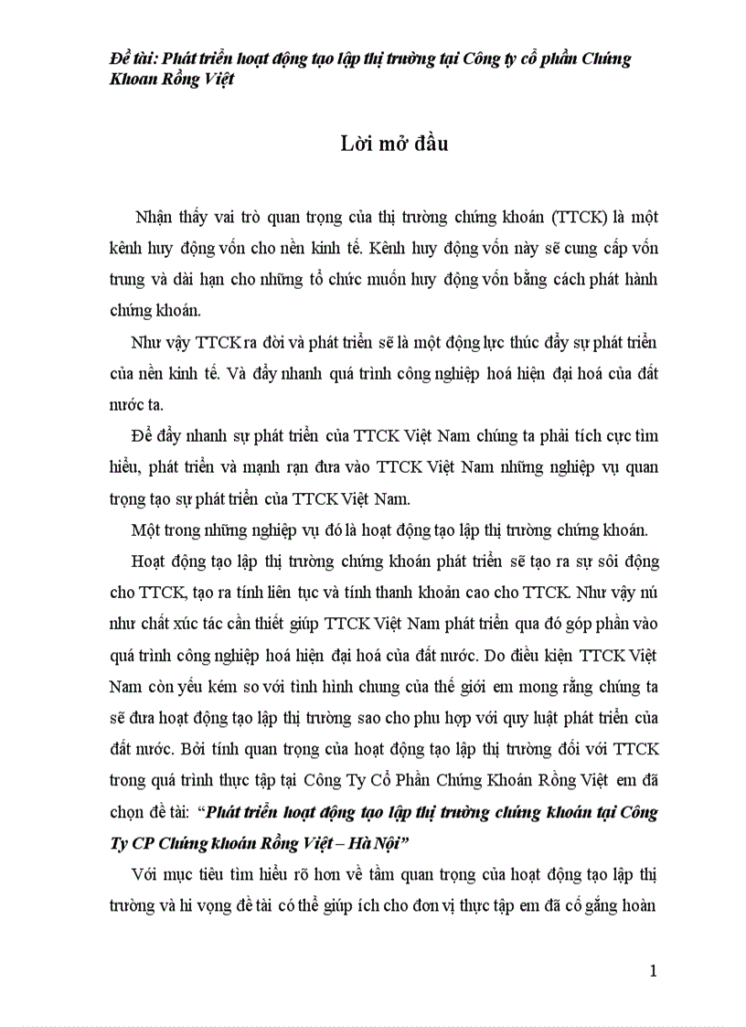 image for page Phát triển hoạt động tạo lập thị trường chứng khoán tại Công Ty CP Chứng khoán Rồng Việt Hà Nội