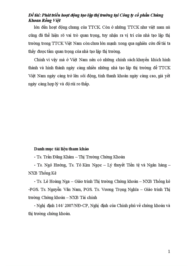 image for page Phát triển hoạt động tạo lập thị trường chứng khoán tại Công Ty CP Chứng khoán Rồng Việt Hà Nội