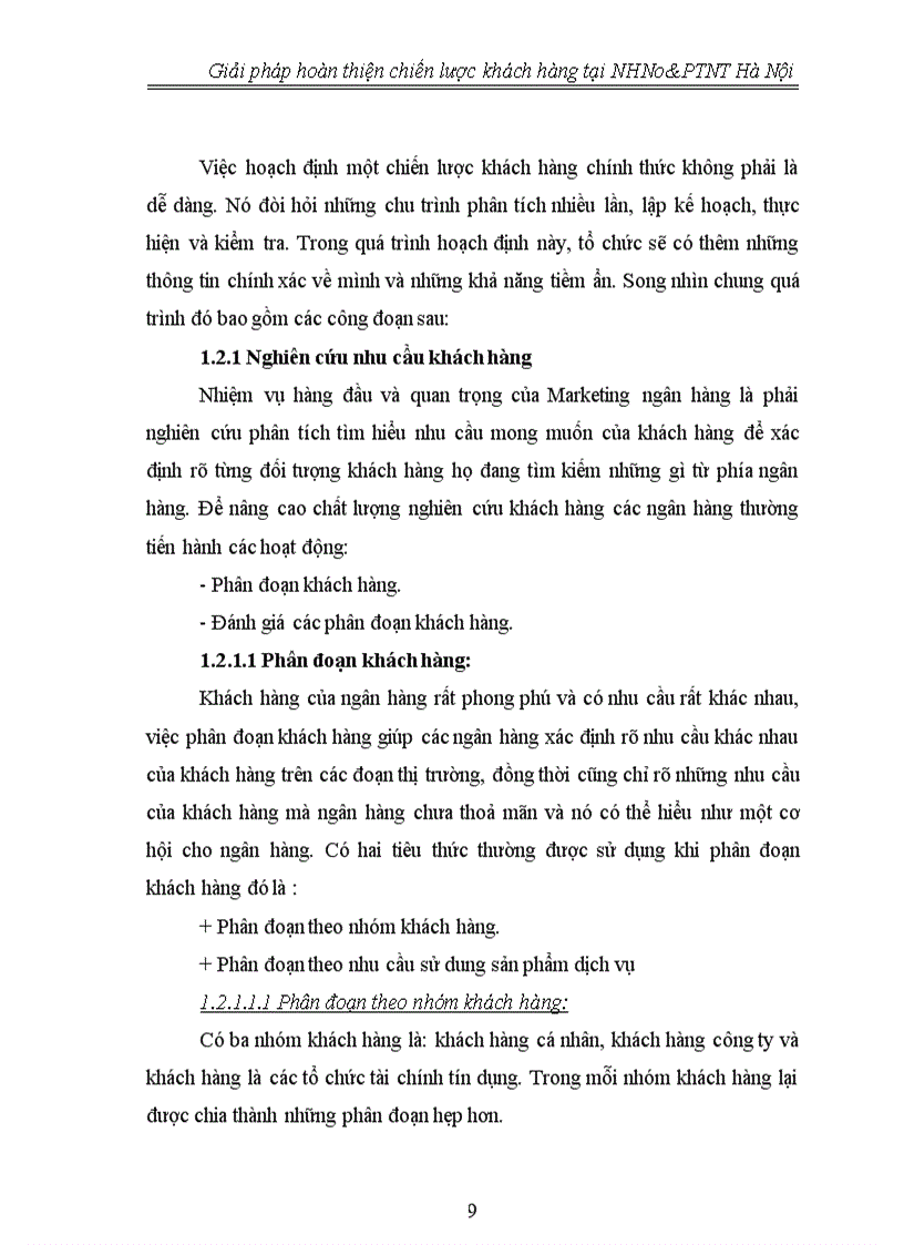 image for page Giải pháp hoàn thiện chiến lược khách hàng tại NHNo PTNT Hà Nội 1