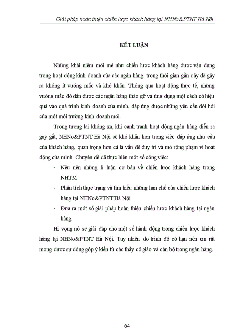 image for page Giải pháp hoàn thiện chiến lược khách hàng tại NHNo PTNT Hà Nội 1