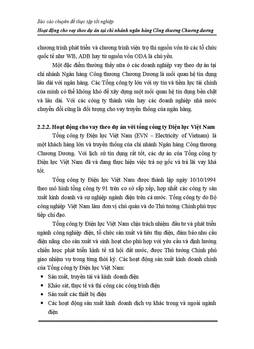 image for page Hoạt động cho vay theo dự án tại chi nhánh Ngân hàng Công thương Chương Dương 1