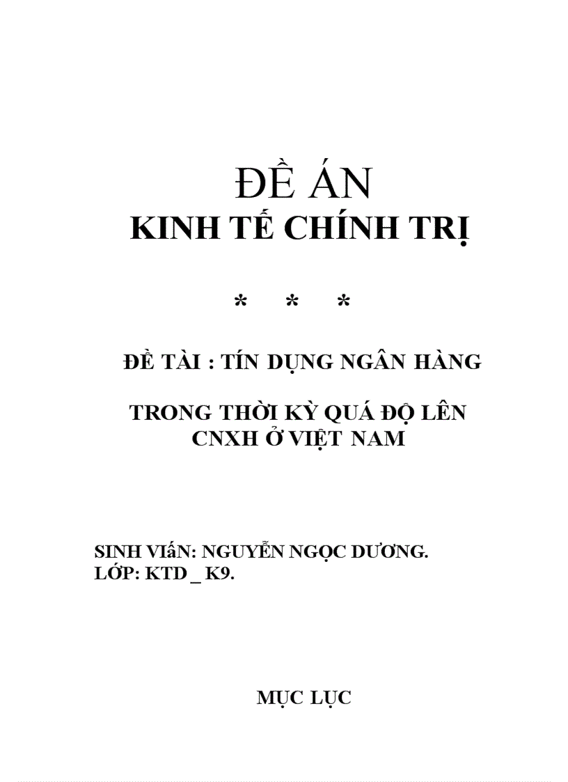 Tín dụng ngân hàng trong thời kỳ quá độ lên cnxh ở việt nam 1