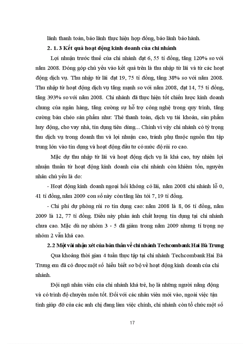 image for page Khái quát tình hình hoạt động và những nhận xét của bản thân sinh viên về chi nhánh Hai Bà Trưng