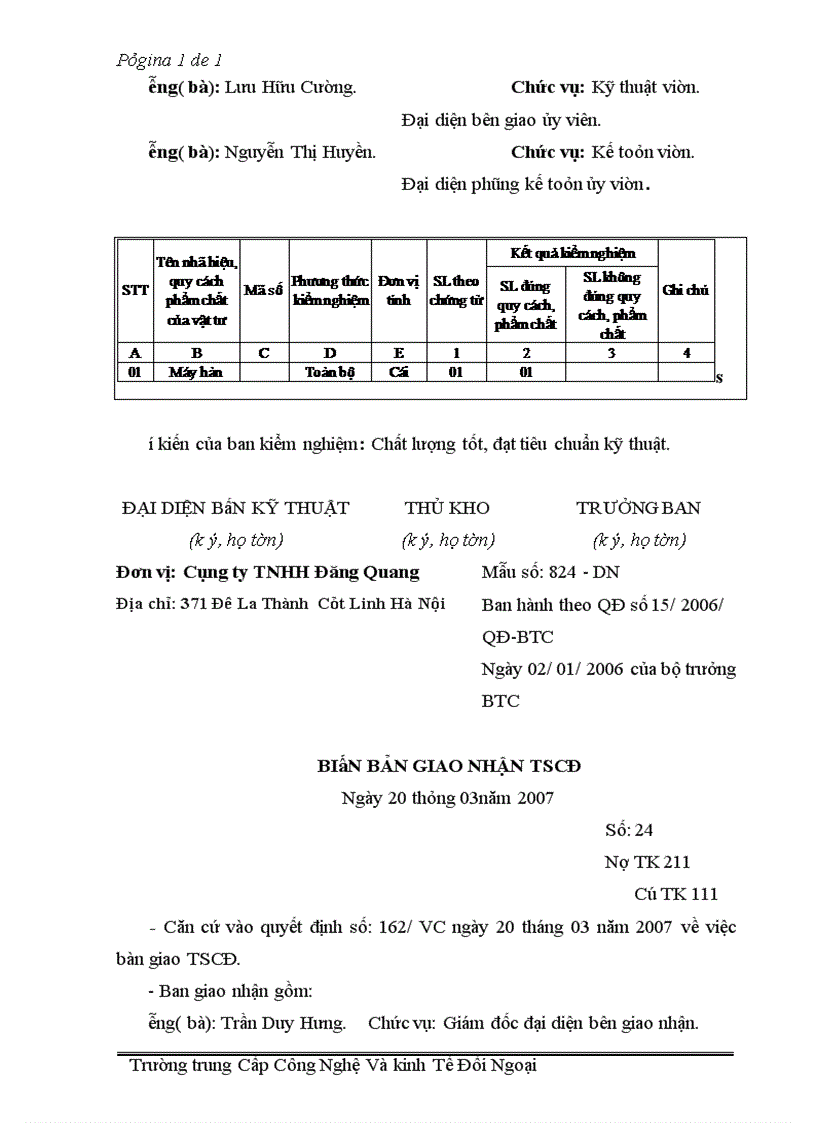 image for page Báo cáo thực tập tại Công ty TNHH Đăng Quang